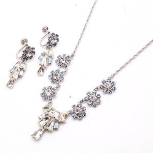 Vintage 50's Star-Art Sterling Marked Rhinestones Fancy Bridal Necklace Set